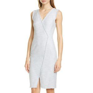 Sleeveless Light Gray Midi Sheath Dress with V-Neck